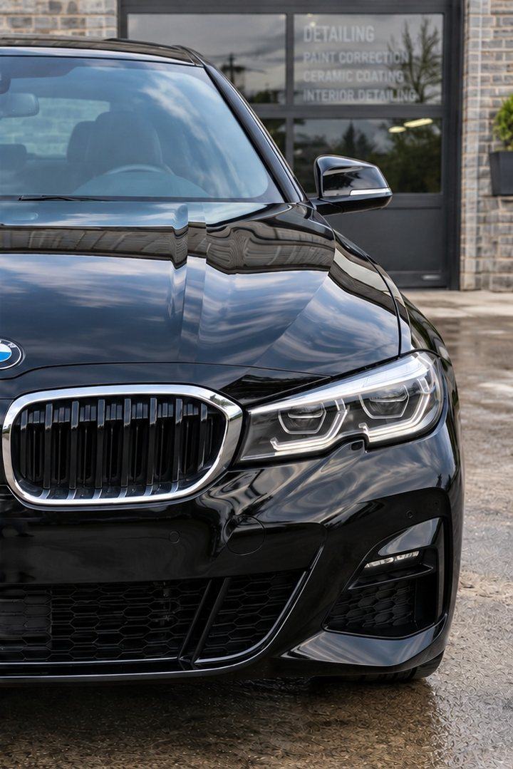 After: the same BMW with deep glossy black paint