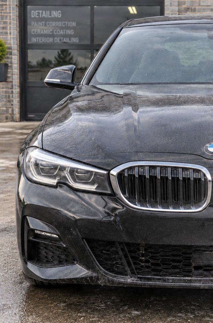 Before: a black BMW with dull, water spotted paint