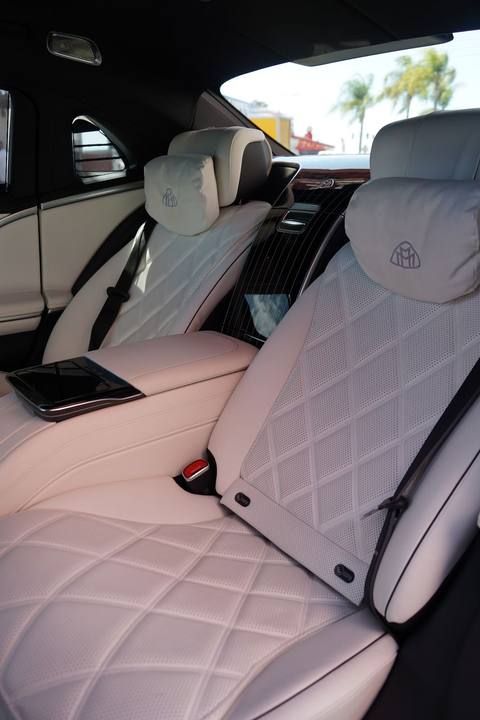 Quilted white leather rear seat in a Mercedes-Maybach